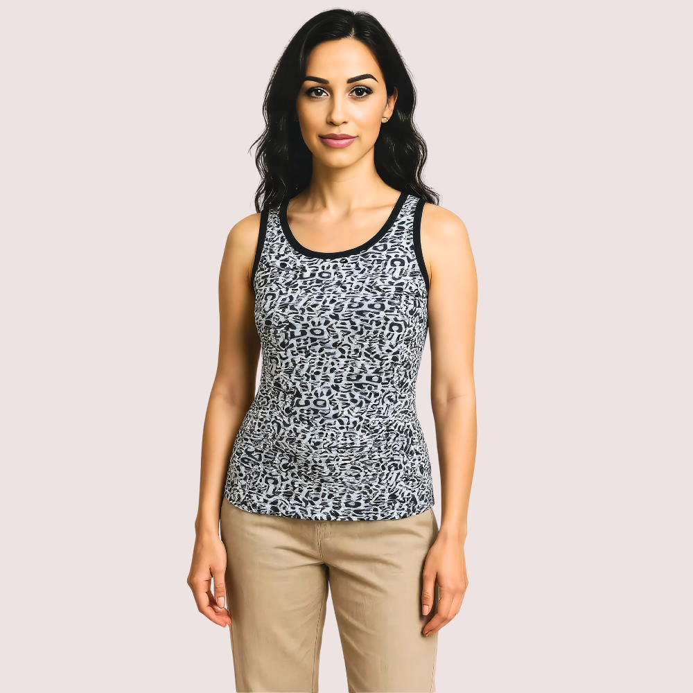 Monochrome Leopard Print Tank Top Snazzyway